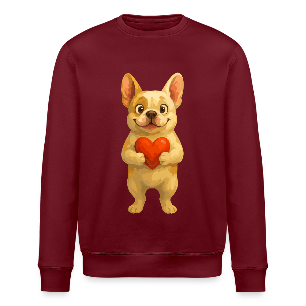 Französische Bulldogge Sweatshirt mit Herz Cartoon – Liebevolles Hunde Motiv für Valentinstag, Freundschaft und Geschenkideen - Burgunderrot
