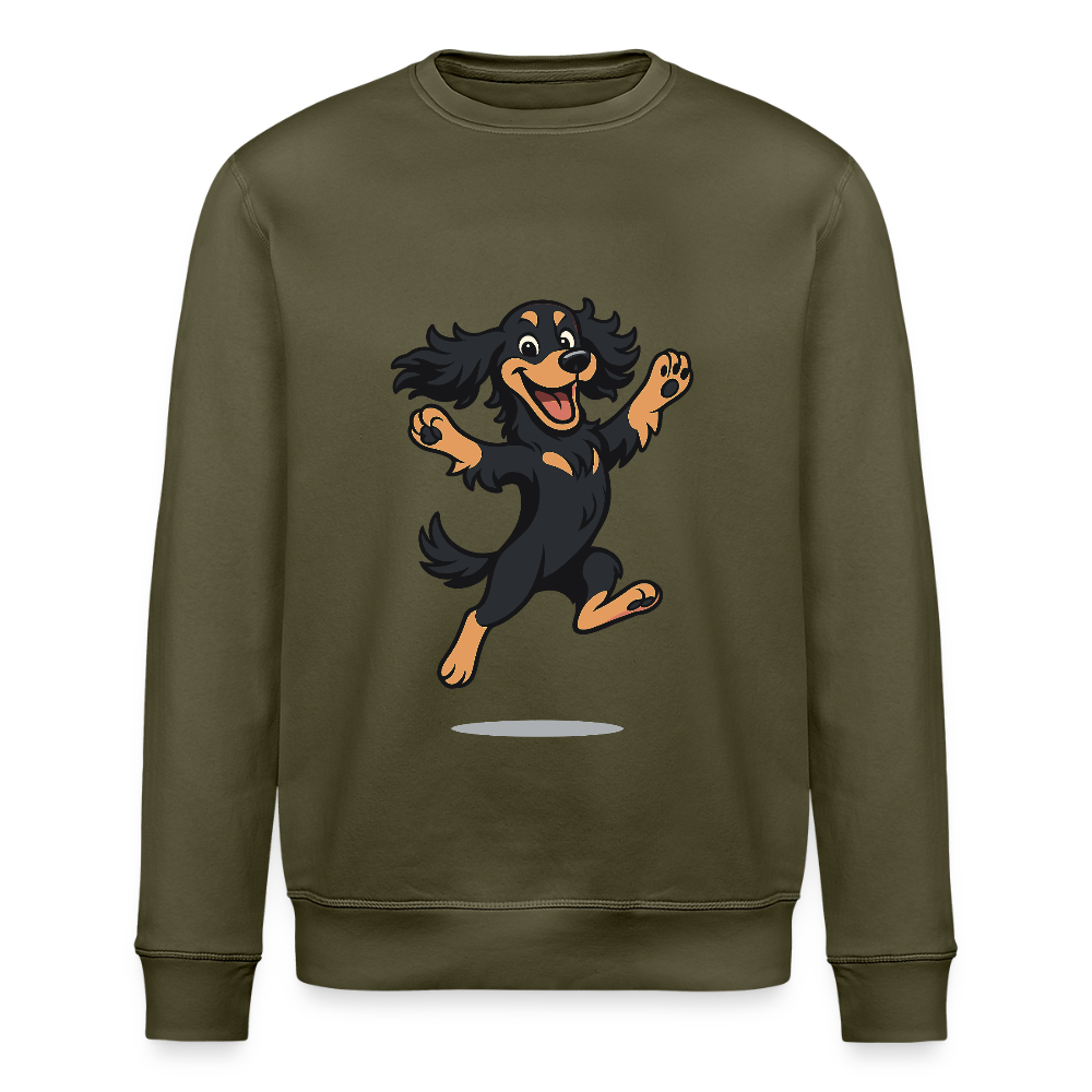 Cocker Spaniel Sweatshirt - fröhlicher hüpfender Cartoon  – lustiges Hundemotiv voller Freude, Geschenkidee für Hundeliebhaber und Tierfreunde - Khaki