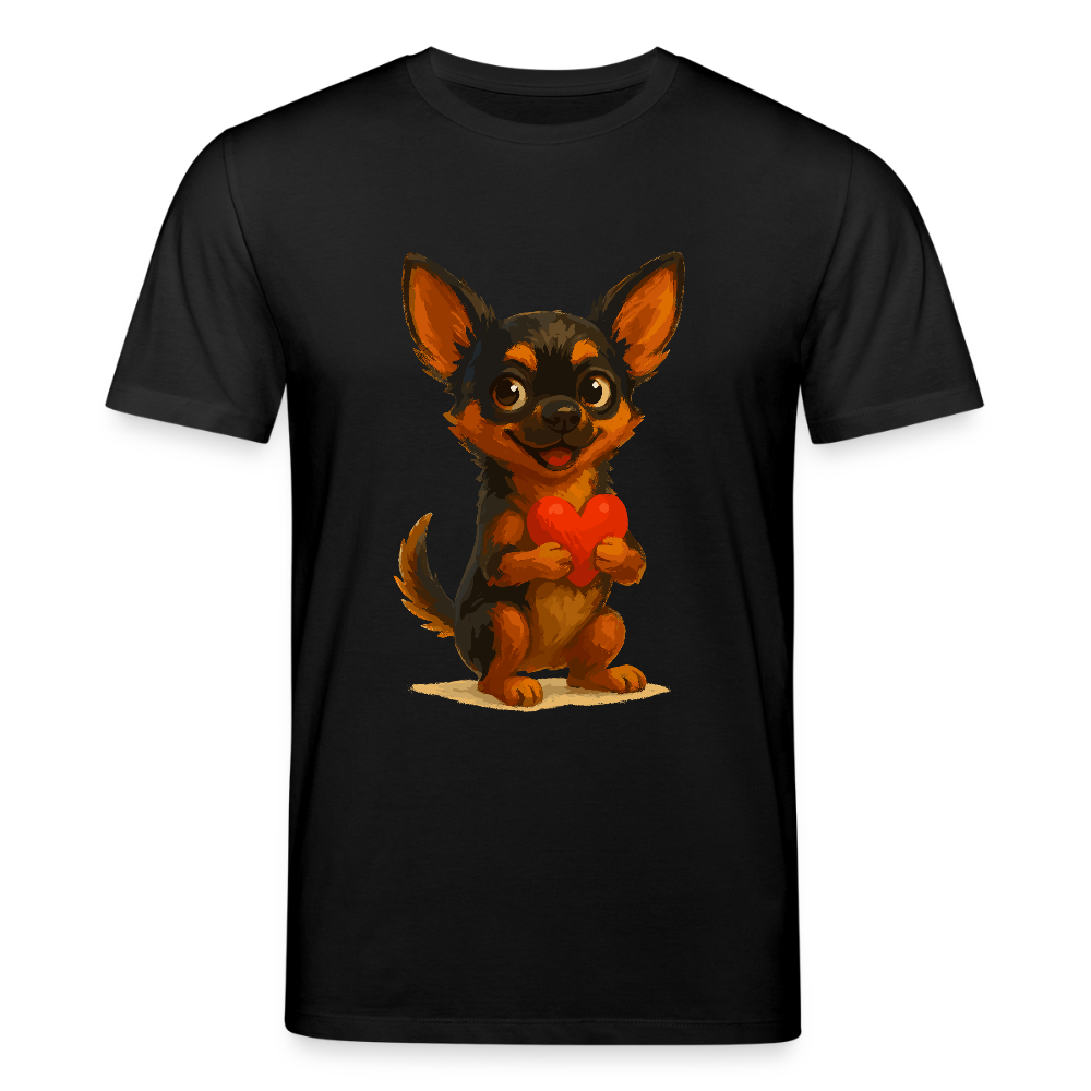 Chihuahua T-Shirt Cartoon Hund mit Herz – süßes Tiermotiv, Geschenkidee für Hundefans, Valentinstag und romantische Anlässe - Schwarz