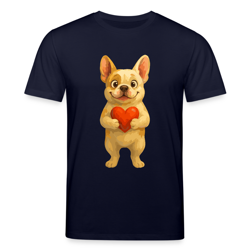 Französische Bulldogge T-Shirt mit Herz Cartoon – Liebevolles Hunde Motiv für Valentinstag, Freundschaft und Geschenkideen - Navy