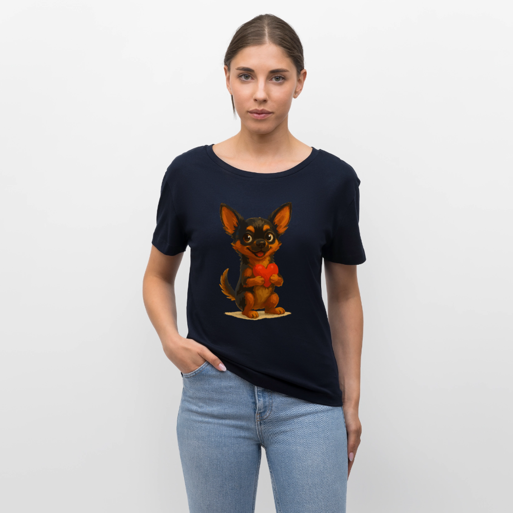 Chihuahua Shirt Cartoon Hund mit Herz – süßes Tiermotiv, Geschenkidee für Hundefans, Valentinstag und romantische Anlässe - Navy
