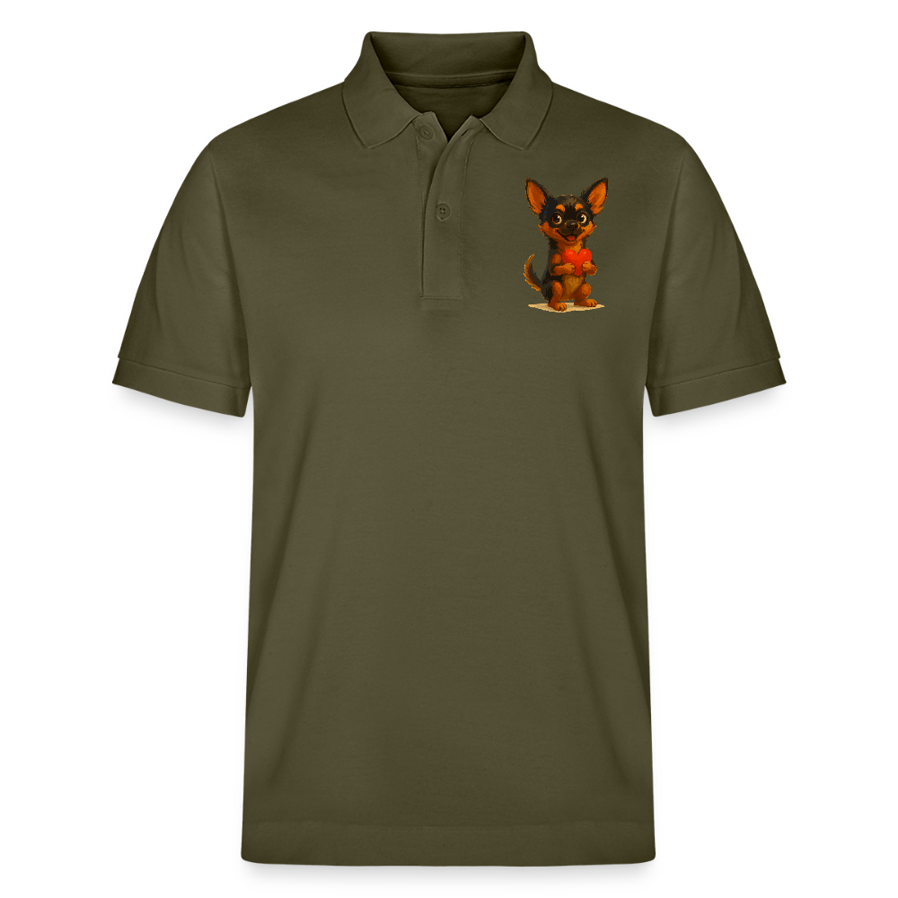 Chihuahua Poloshirt Cartoon Hund mit Herz – süßes Tiermotiv, Geschenkidee für Hundefans, Valentinstag und romantische Anlässe - Khaki