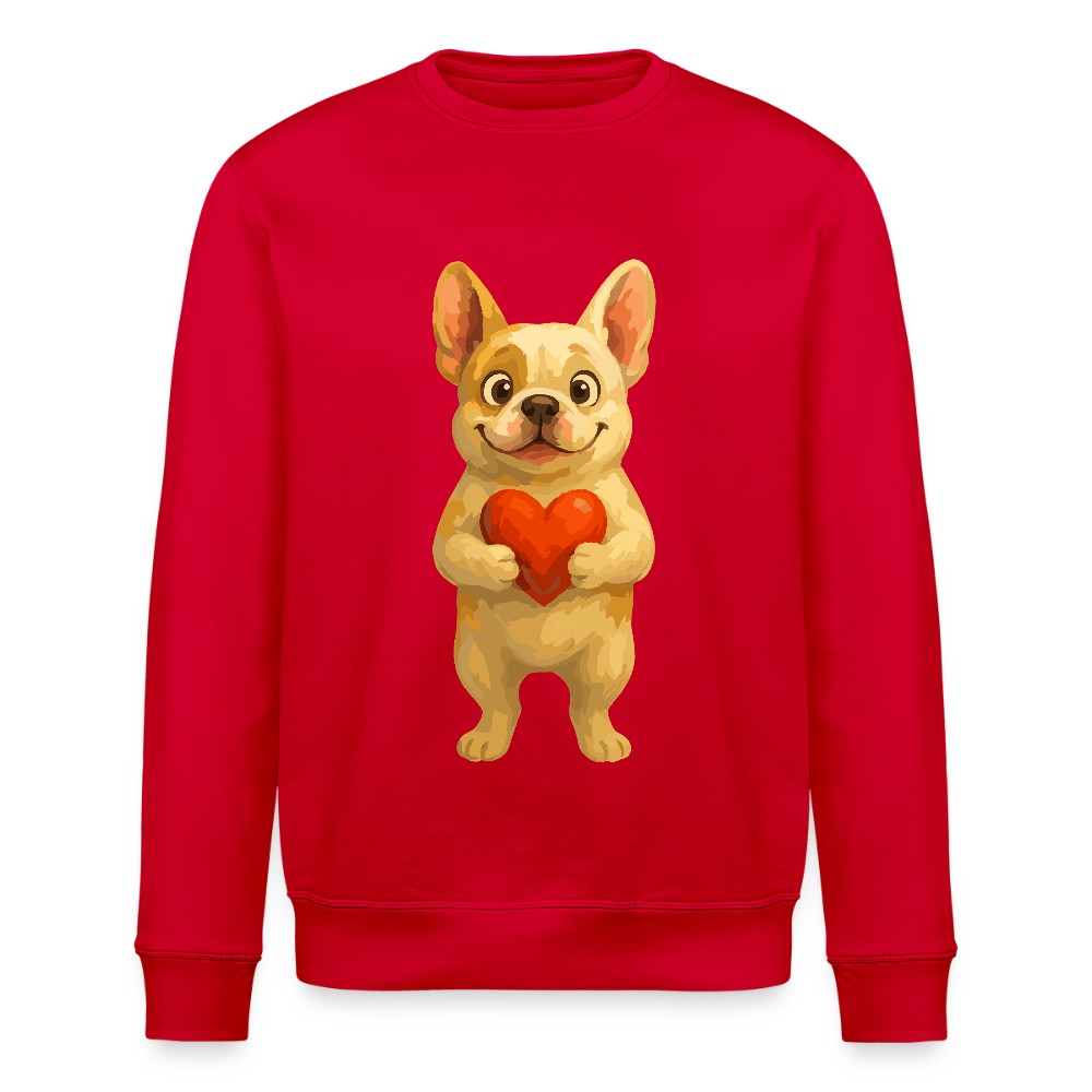 Französische Bulldogge Sweatshirt mit Herz Cartoon – Liebevolles Hunde Motiv für Valentinstag, Freundschaft und Geschenkideen - Rot