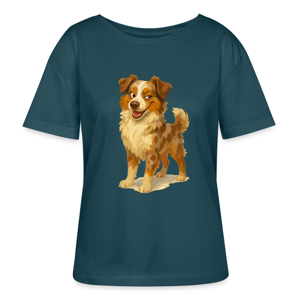 Australian Shepherd Shirt Frecher Cartoon mit verschmitztem Grinsen – Humorvolles Hunde Motiv für Tierfreunde und Geschenkideen - Dunkles Petrol