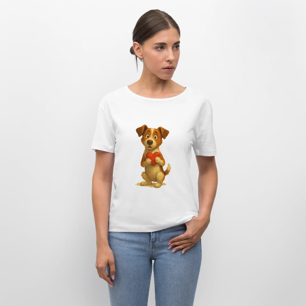 Jack Russell Terrier Shirt mit Herz – süßes Cartoon Motiv, liebevoller Hund, Geschenkidee für Valentinstag und Hundeliebhaber - Weiß