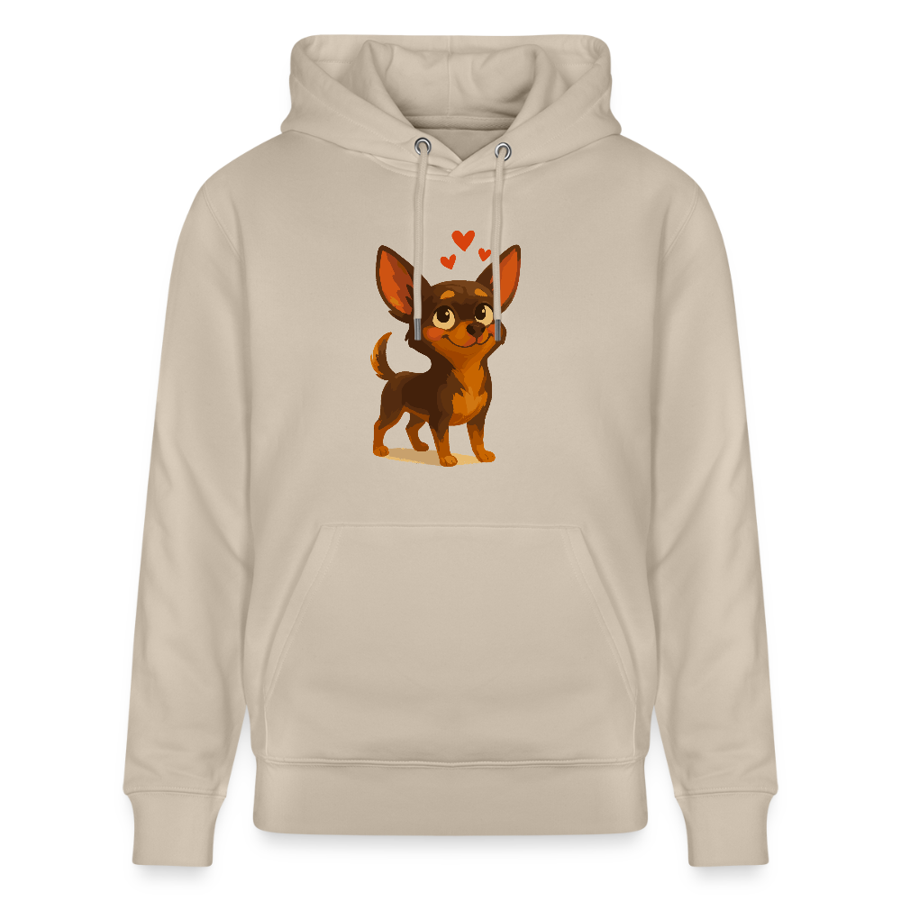Verliebter Chihuahua Hoodie Cartoon Hund mit Herzen – süßes romantisches Tiermotiv, Geschenkidee für Valentinstag und Hundefans - Beige