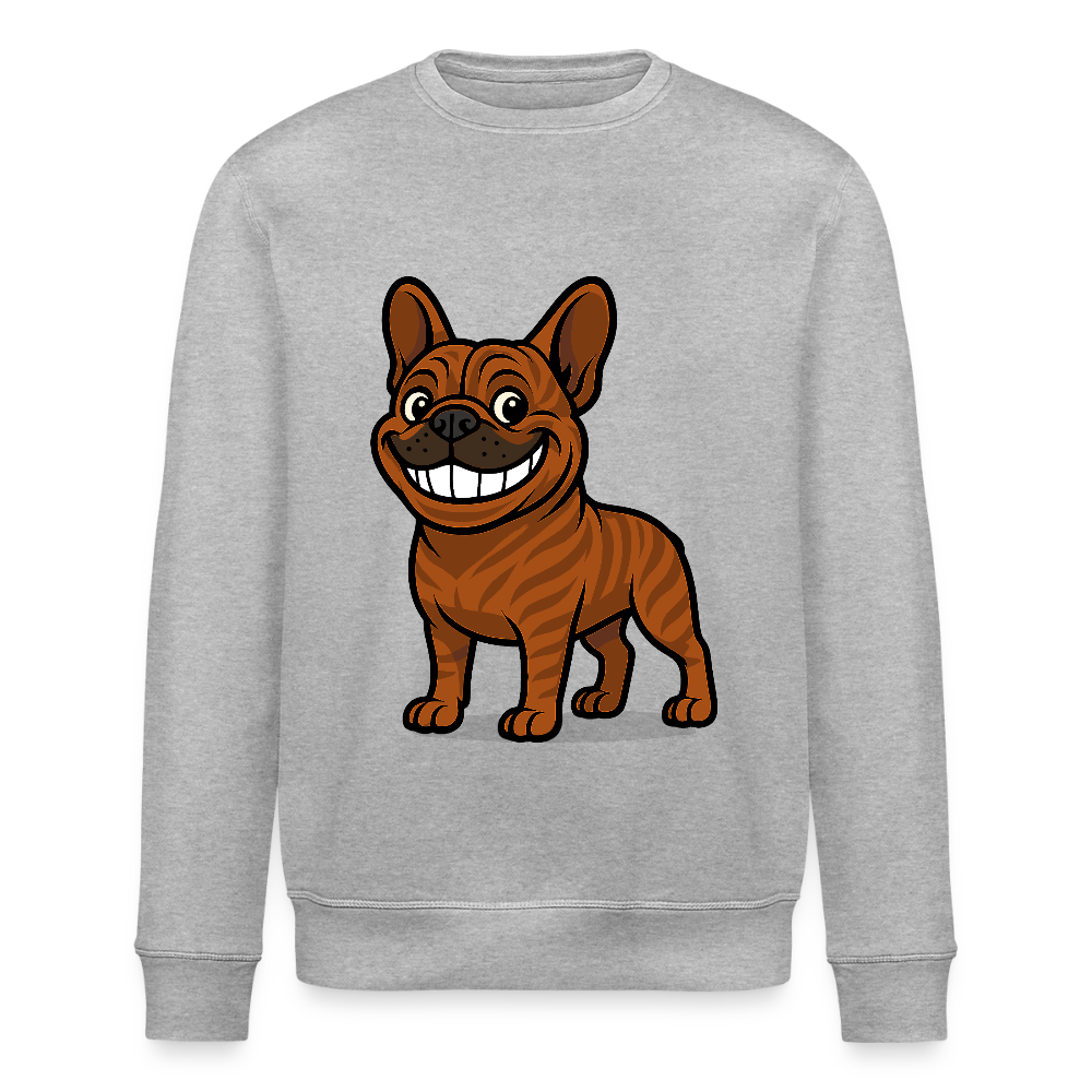 Französische Bulldogge Sweatshirt - Cartoon mit breitem Grinsen – Lustiges Hunde Motiv für Humor-Fans, Tierfreunde und Geschenkideen - Grau meliert