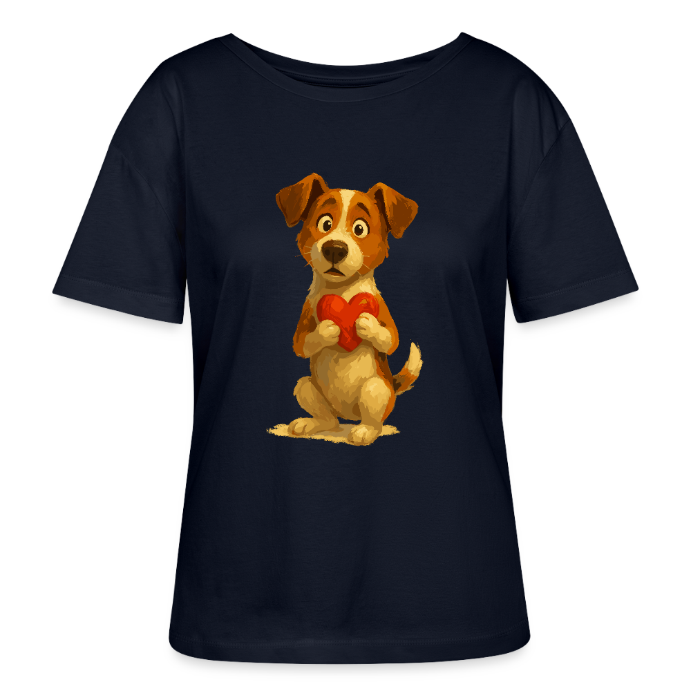Jack Russell Terrier Shirt mit Herz – süßes Cartoon Motiv, liebevoller Hund, Geschenkidee für Valentinstag und Hundeliebhaber - Navy