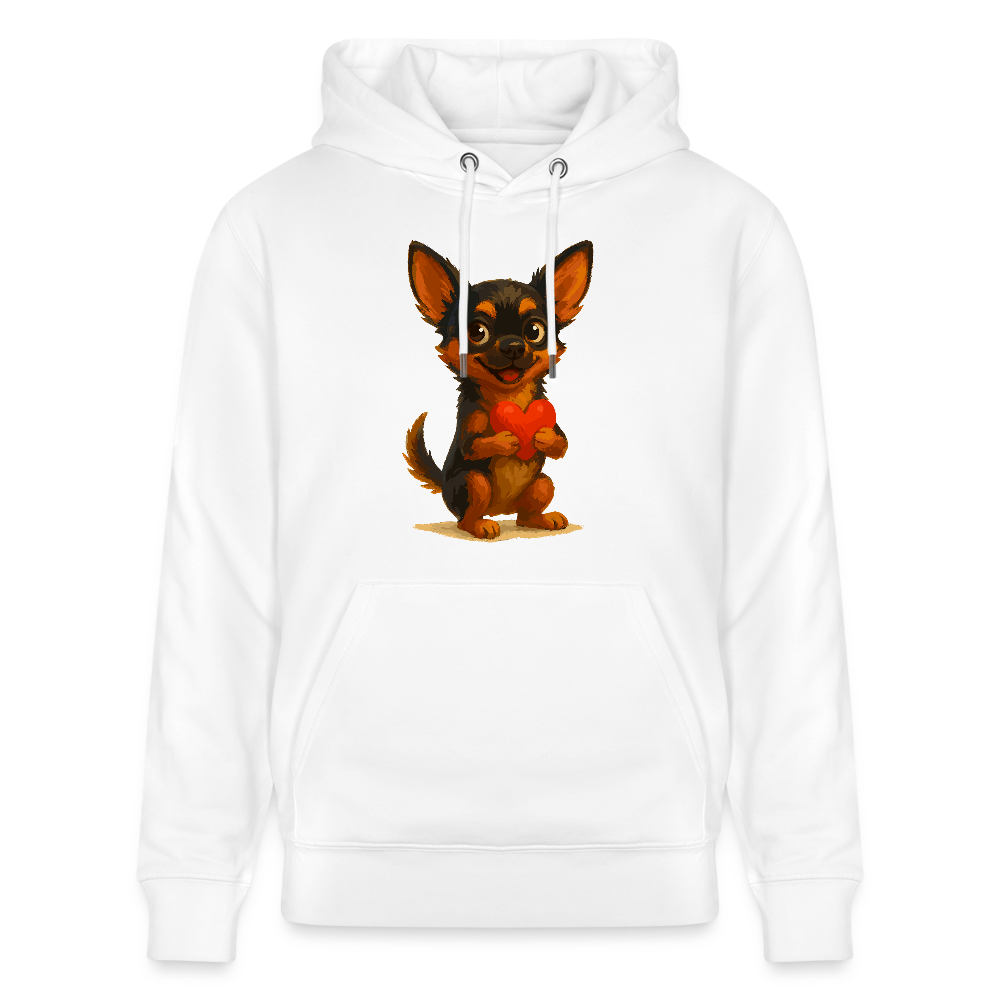 Chihuahua Hoodie Cartoon Hund mit Herz – süßes Tiermotiv, Geschenkidee für Hundefans, Valentinstag und romantische Anlässe - Weiß