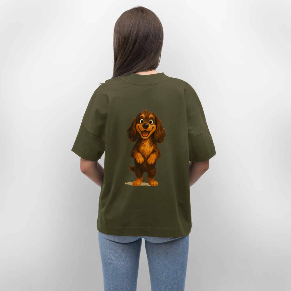 Cocker Spaniel Oversized breit grinsend – Lustiger Cartoon Hund, fröhliches Motiv für Hundeliebhaber und Tierfreunde - Khaki