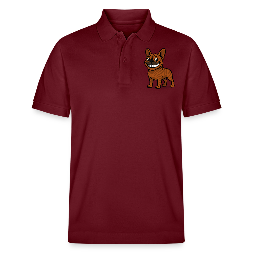 Französische Bulldogge Poloshirt - Cartoon mit breitem Grinsen – Lustiges Hunde Motiv für Humor-Fans, Tierfreunde und Geschenkideen - Burgunderrot