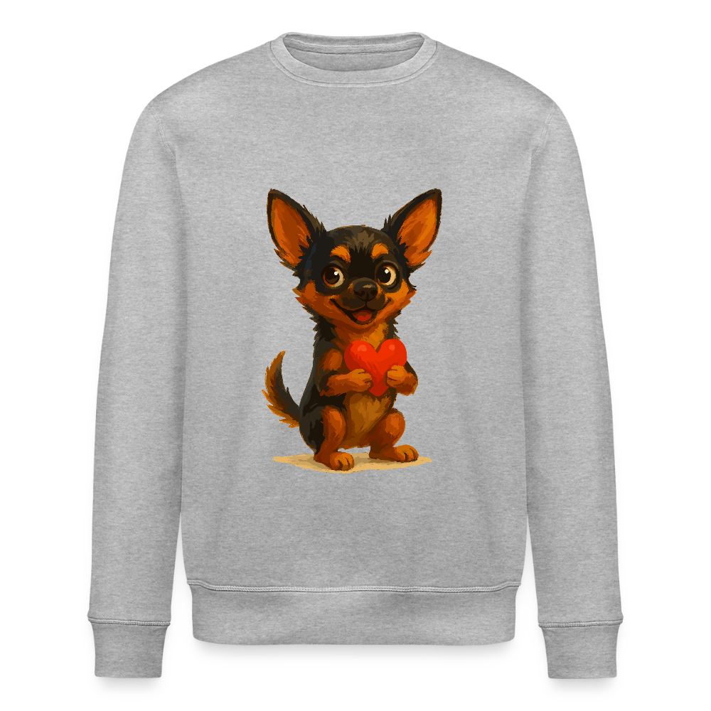 Chihuahua Sweatshirt Cartoon Hund mit Herz – süßes Tiermotiv, Geschenkidee für Hundefans, Valentinstag und romantische Anlässe - Grau meliert