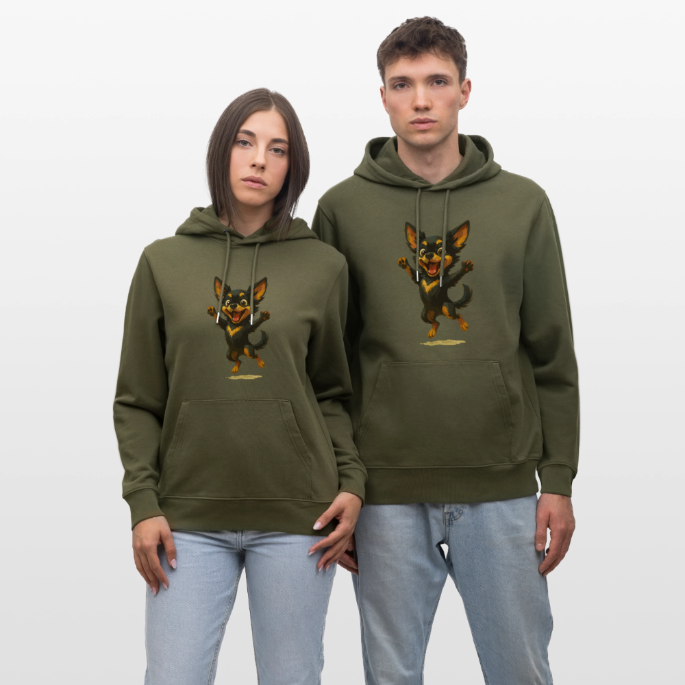 Fröhlicher Chihuahua Cartoon Hund – hüpfendes Tiermotiv voller Lebensfreude, witzige Geschenkidee für Hundefans und Tierfreunde - Khaki Grün