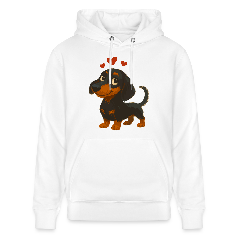 Dackel Hoodie – Verliebter Cartoon Dachshund | Süßer Hund Pullover Geschenk mit Herzen für Valentinstag & Hundefans - Weiß