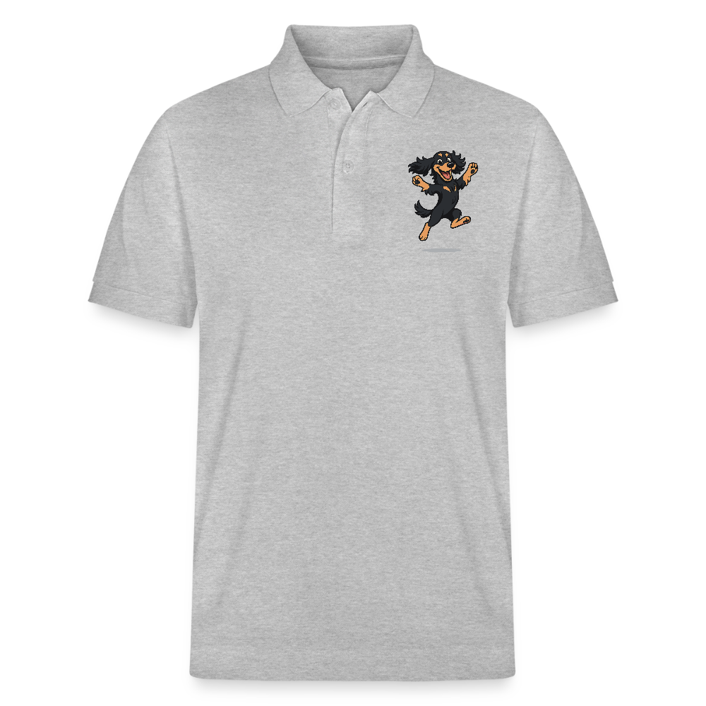 Cocker Spaniel Poloshirt - fröhlicher hüpfender Cartoon  – lustiges Hundemotiv voller Freude, Geschenkidee für Hundeliebhaber und Tierfreunde - Grau meliert