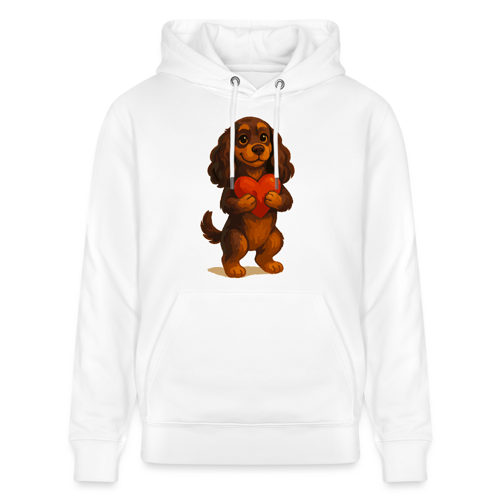 Cocker Spaniel Hoodie mit Herz – Süßer Cartoon Hund, perfektes Motiv für Valentinstag und Hundeliebhaber - Weiß