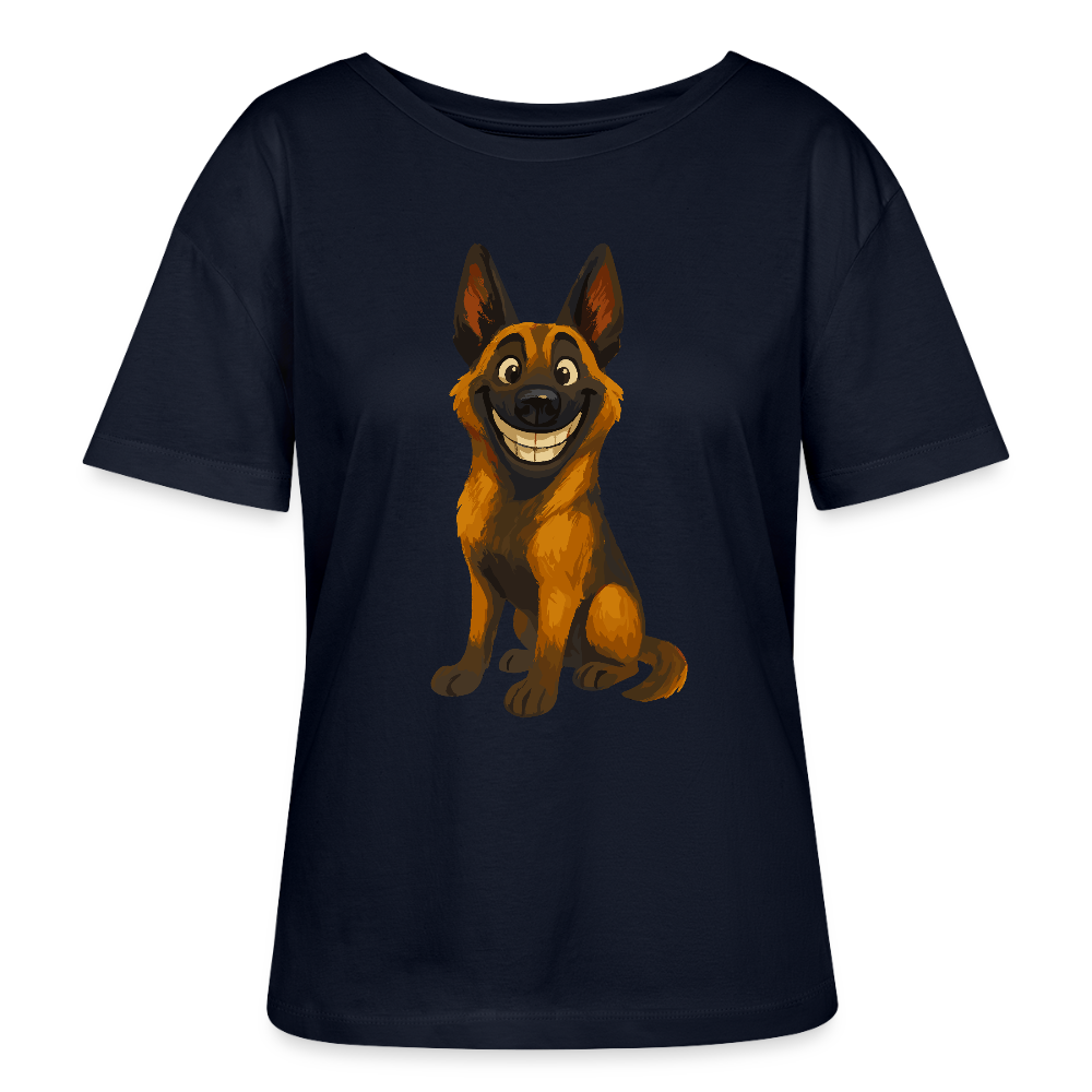 Malinois Shirt Grinsender Cartoon – lustiger Belgischer Schäferhund im gemalten Stil als humorvolles Hunde Motiv für Hundeliebhaber - Navy