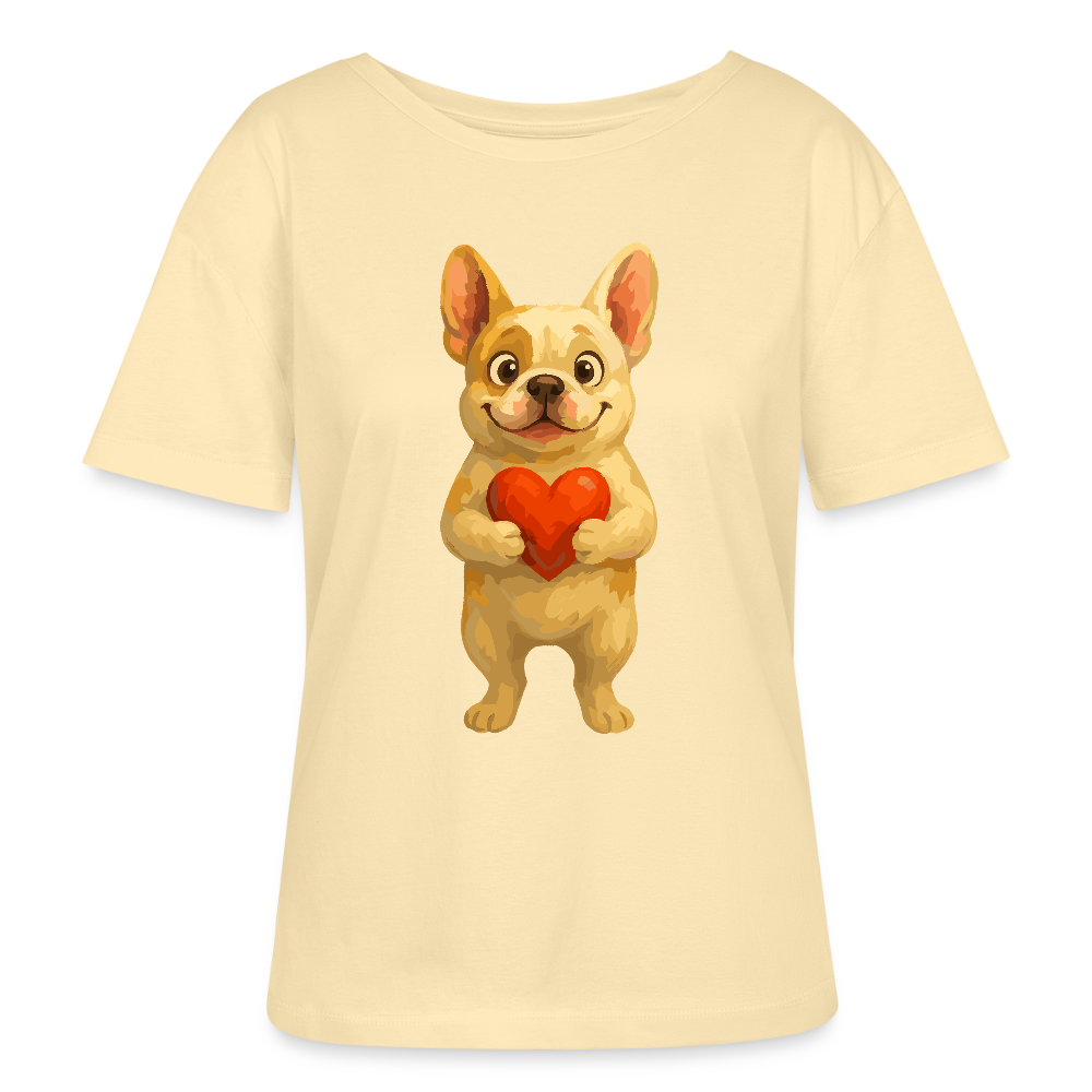 Französische Bulldogge Shirt mit Herz Cartoon – Liebevolles Hunde Motiv für Valentinstag, Freundschaft und Geschenkideen - Creme