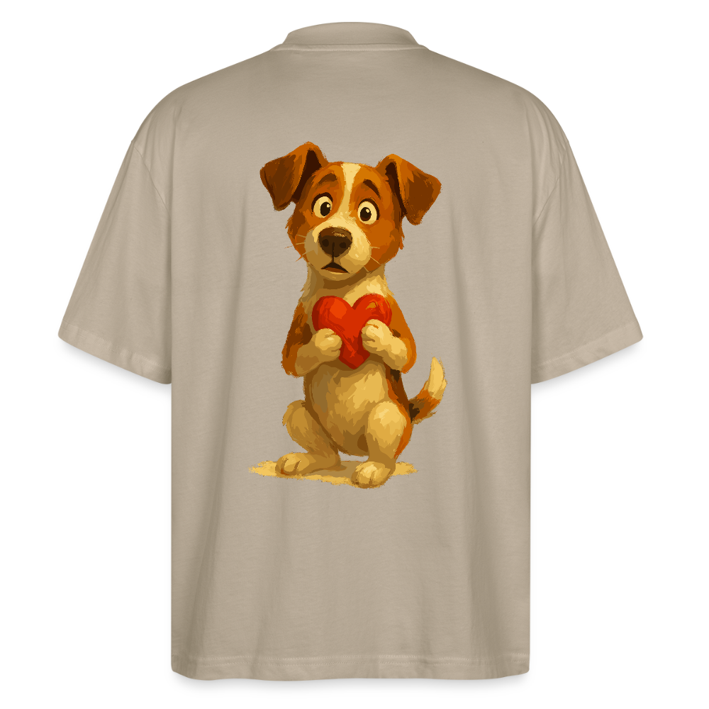 Jack Russell Terrier Oversized mit Herz – süßes Cartoon Motiv, liebevoller Hund, Geschenkidee für Valentinstag und Hundeliebhaber - Steingrau