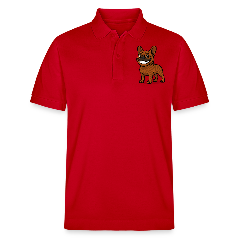 Französische Bulldogge Poloshirt - Cartoon mit breitem Grinsen – Lustiges Hunde Motiv für Humor-Fans, Tierfreunde und Geschenkideen - Rot