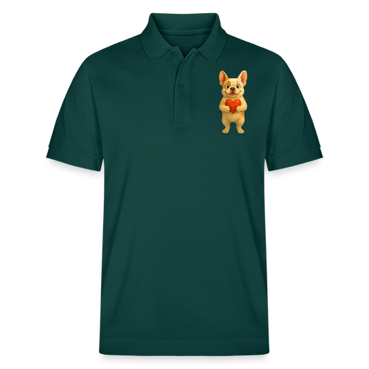 Französische Bulldogge Poloshirt mit Herz Cartoon – Liebevolles Hunde Motiv für Valentinstag, Freundschaft und Geschenkideen - Glasiertes Grün