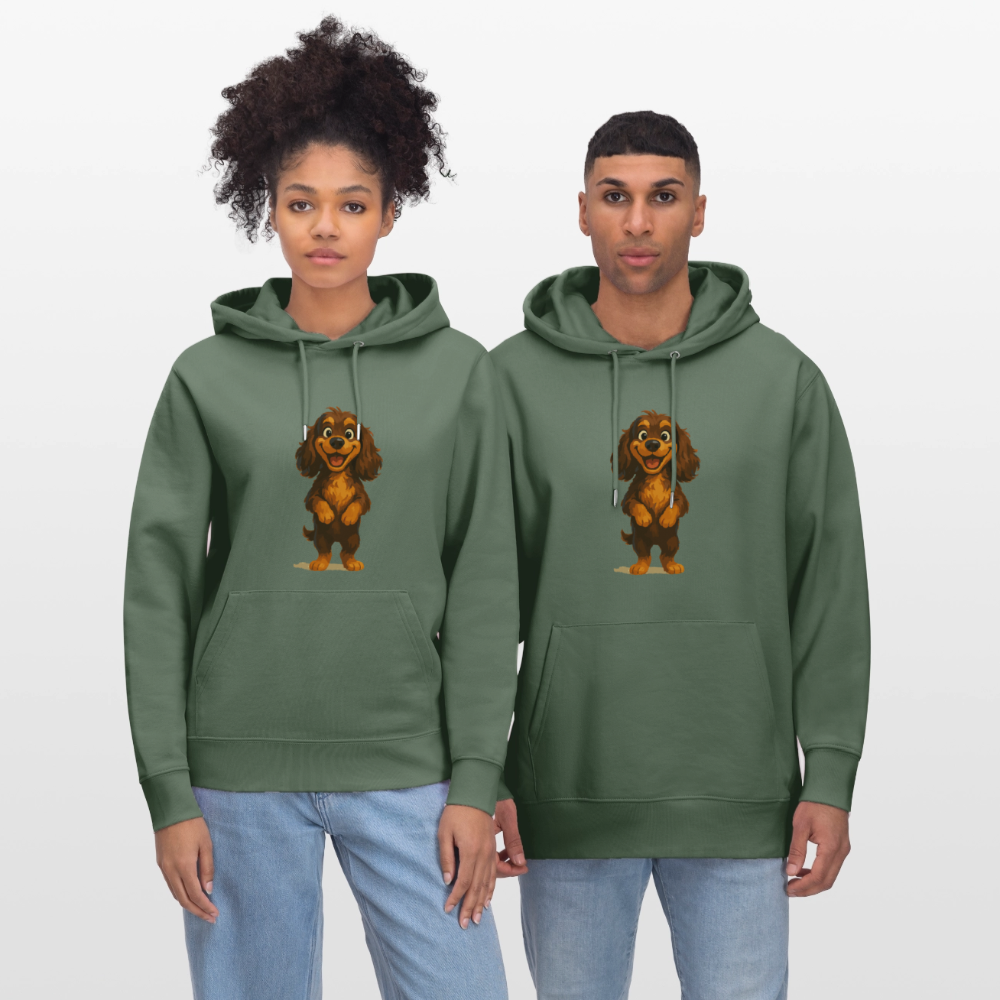 Cocker Spaniel Hoodie breit grinsend – Lustiger Cartoon Hund, fröhliches Motiv für Hundeliebhaber und Tierfreunde - Tanngrün