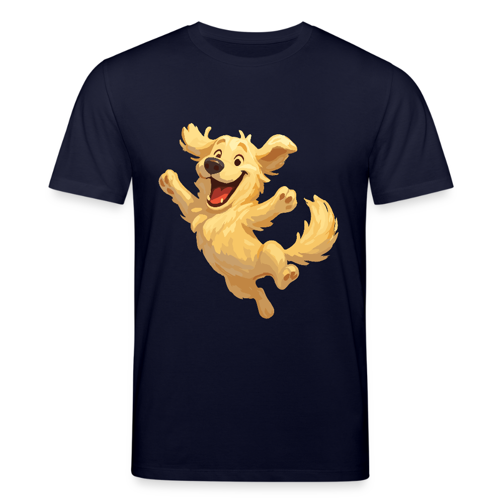 Golden Retriever T-Shirt Springender Cartoon – fröhliches Hundemotiv, perfektes Geschenk für Hundeliebhaber und Tierfreunde - Navy