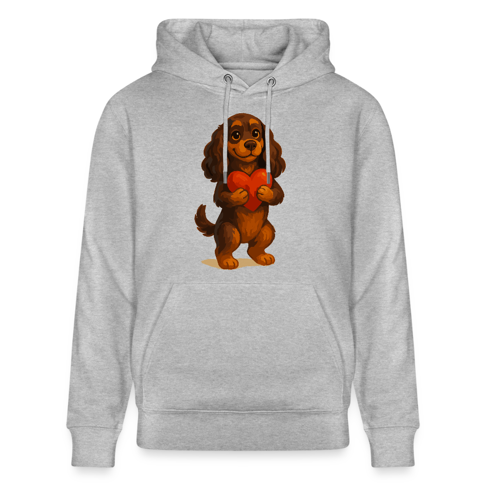 Cocker Spaniel Hoodie mit Herz – Süßer Cartoon Hund, perfektes Motiv für Valentinstag und Hundeliebhaber - Grau meliert