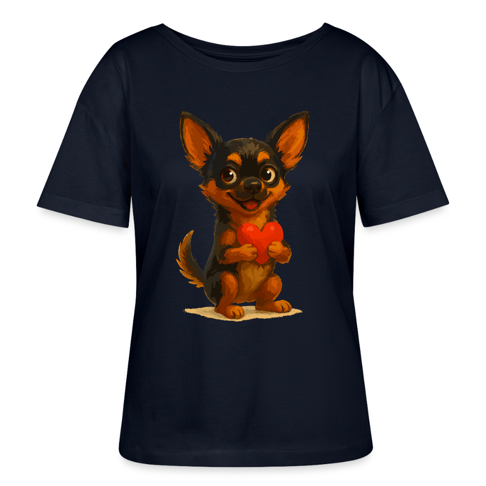 Chihuahua Shirt Cartoon Hund mit Herz – süßes Tiermotiv, Geschenkidee für Hundefans, Valentinstag und romantische Anlässe - Navy