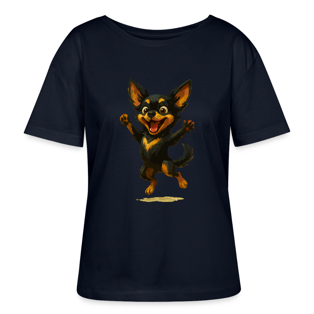 Fröhlicher Chihuahua Cartoon Hund – hüpfendes Tiermotiv voller Lebensfreude, witzige Geschenkidee für Hundefans und Tierfreunde - Navy