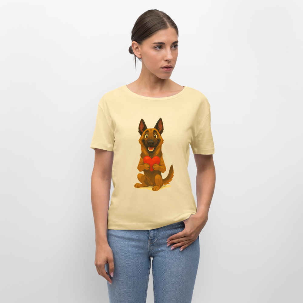 Malinois Shirt mit Herz Cartoon – liebevoller Belgischer Schäferhund als Hunde Motiv für Hundeliebhaber und Geschenkideen - Creme