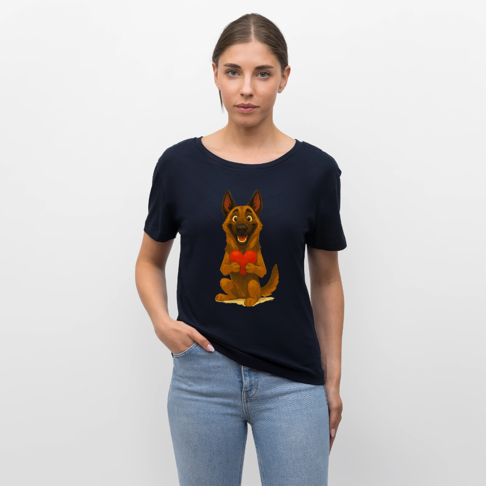 Malinois Shirt mit Herz Cartoon – liebevoller Belgischer Schäferhund als Hunde Motiv für Hundeliebhaber und Geschenkideen - Navy