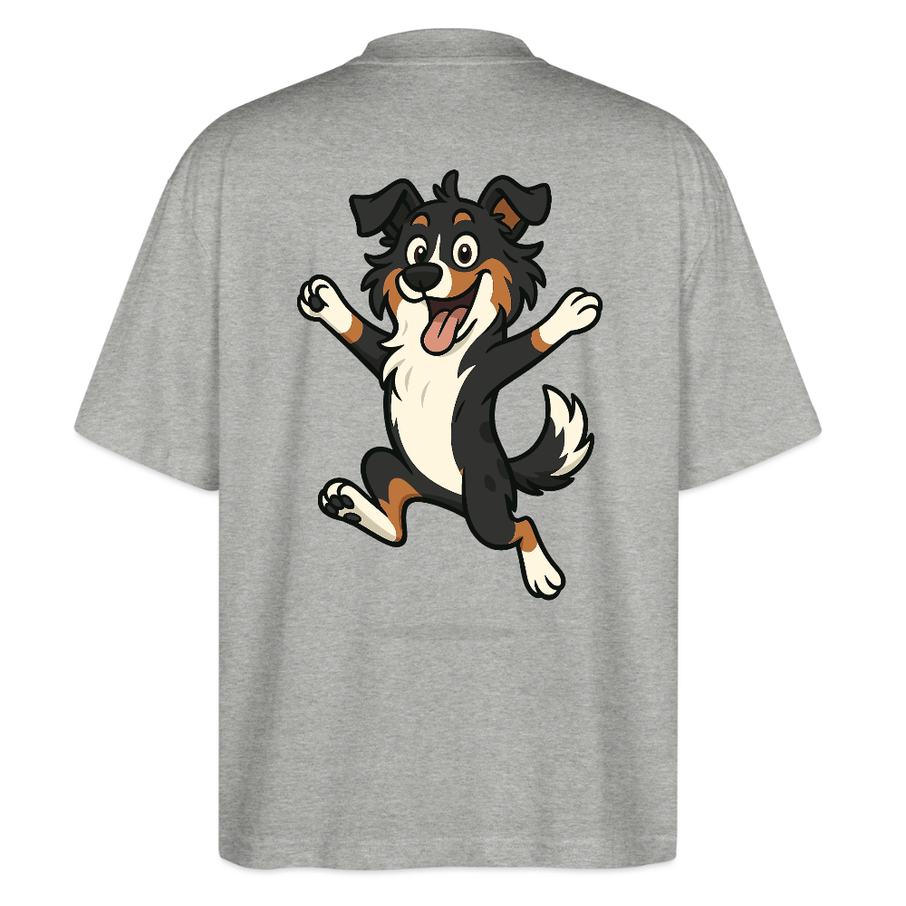 Australian Shepherd Oversized Cartoon hüpfend – Fröhliches Hunde Motiv voller Freude und Energie für Hundeliebhaber und Geschenkideen - Grau meliert