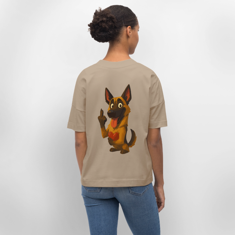 Frecher Malinois Oversized mit Herz – witziges und provokantes Hunde Cartoon Motiv für Hundeliebhaber mit Sinn für Humor - Steingrau