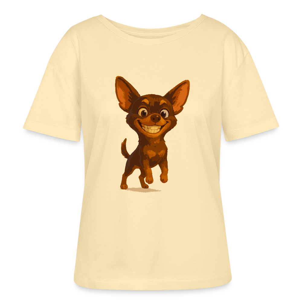 Grinsender Chihuahua Shirt Cartoon Hund – witziges Tiermotiv mit großem Lächeln, Geschenkidee für Hundefans und Tierfreunde - Creme