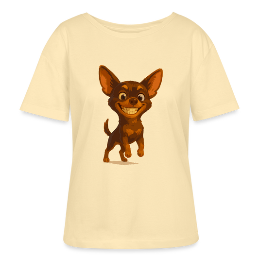 Grinsender Chihuahua Shirt Cartoon Hund – witziges Tiermotiv mit großem Lächeln, Geschenkidee für Hundefans und Tierfreunde - Creme