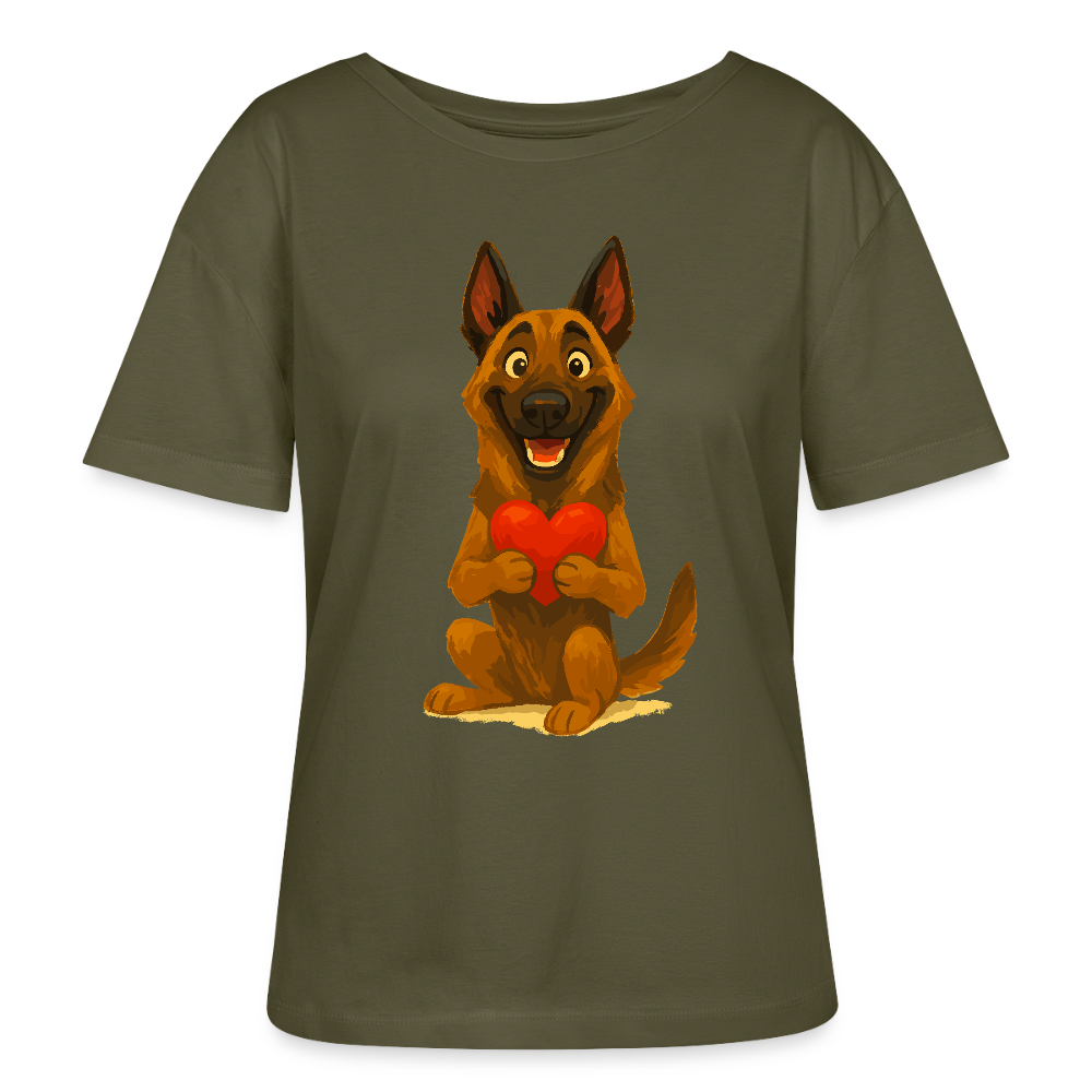 Malinois Shirt mit Herz Cartoon – liebevoller Belgischer Schäferhund als Hunde Motiv für Hundeliebhaber und Geschenkideen - Khaki