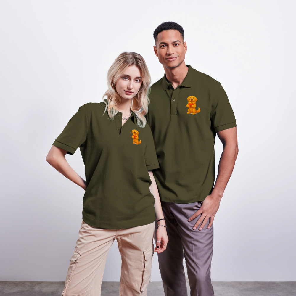 Golden Retriever Poloshirt mit Herz – süßer Cartoon Hund, liebevolles Motiv für Hundeliebhaber, Valentinstag oder besondere Geschenkideen - Khaki
