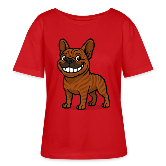 Französische Bulldogge Shirt - Cartoon mit breitem Grinsen – Lustiges Hunde Motiv für Humor-Fans, Tierfreunde und Geschenkideen - Rot
