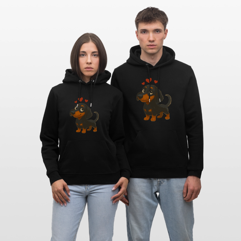 Dackel Hoodie – Verliebter Cartoon Dachshund | Süßer Hund Pullover Geschenk mit Herzen für Valentinstag & Hundefans - Schwarz