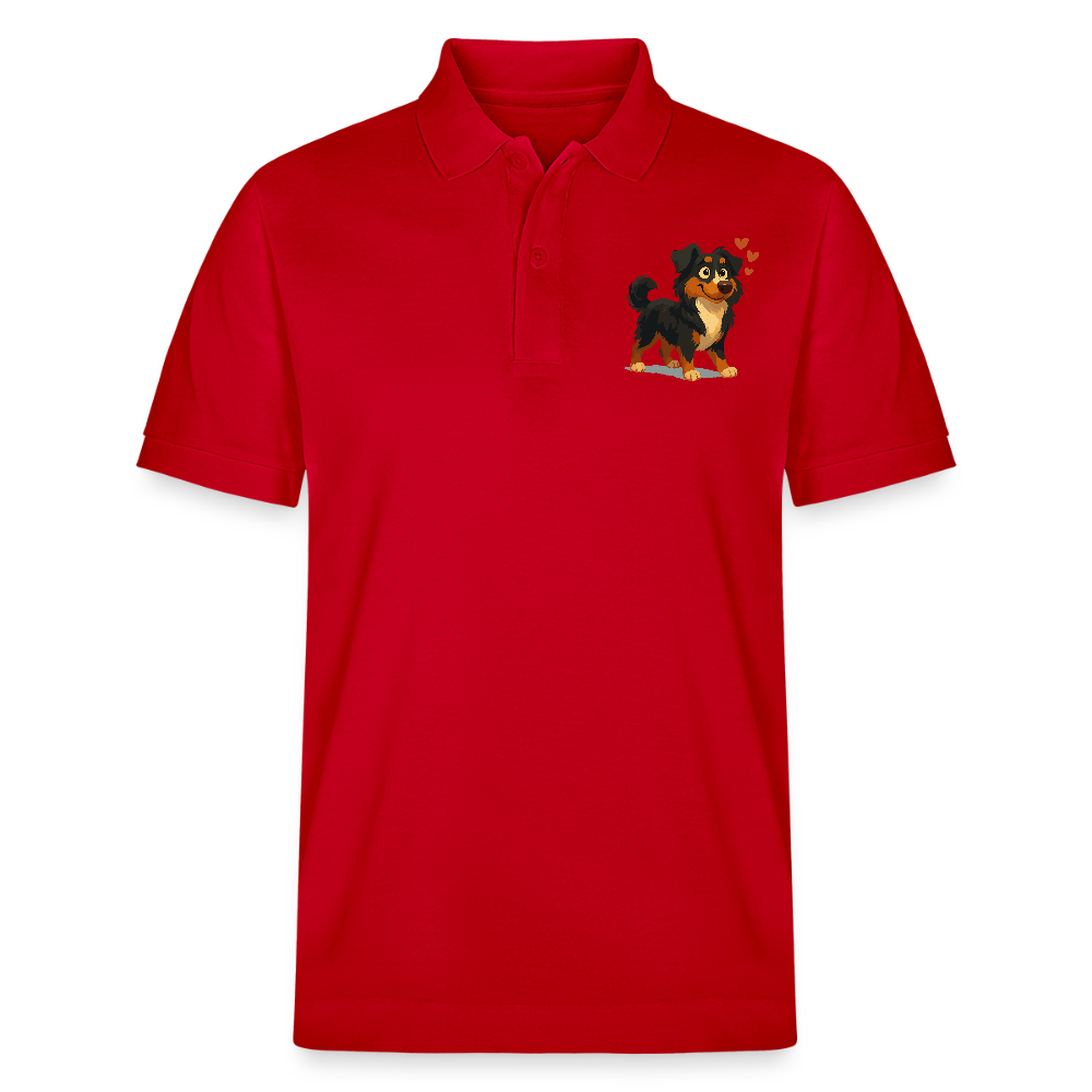 Australian Shepherd Poloshirt Verliebter Cartoon mit roten Herzen – Liebevolles Hunde Motiv für Valentinstag, Freundschaft und Geschenkideen - Rot