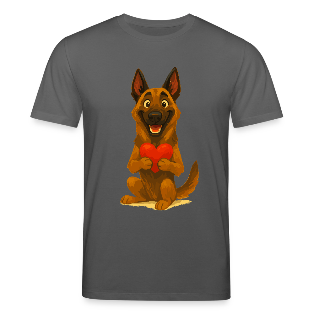 Malinois T-Shirt mit Herz Cartoon – liebevoller Belgischer Schäferhund als Hunde Motiv für Hundeliebhaber und Geschenkideen - Anthrazit