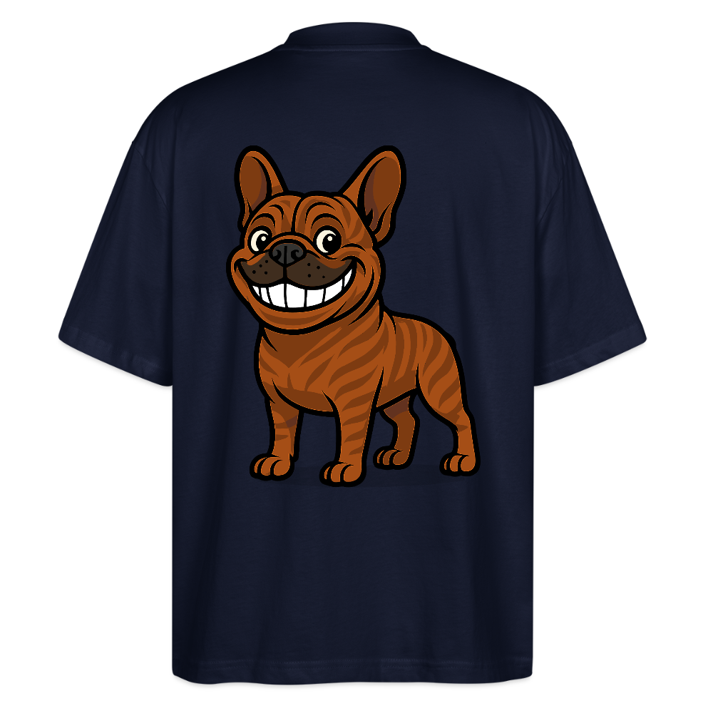 Französische Bulldogge Oversized - Cartoon mit breitem Grinsen – Lustiges Hunde Motiv für Humor-Fans, Tierfreunde und Geschenkideen - Navy