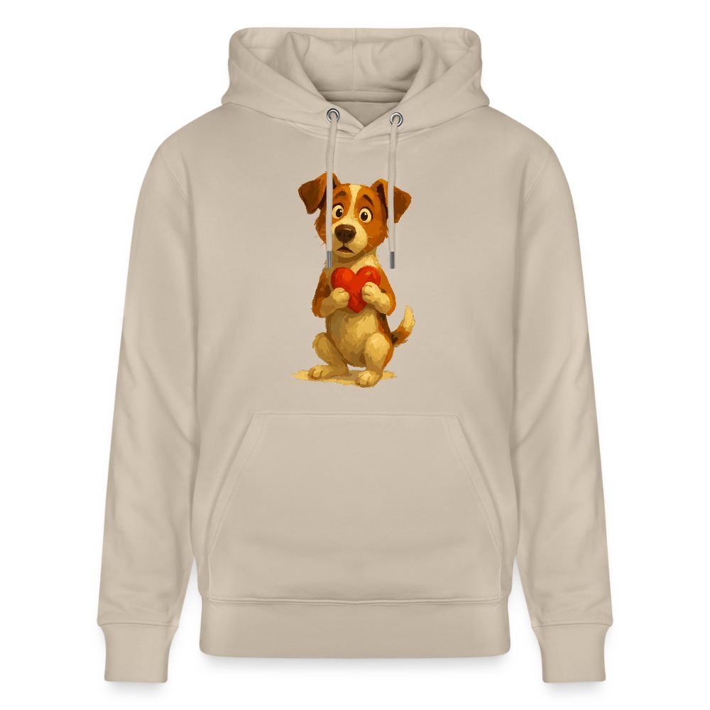 Jack Russell Terrier Hoodie mit Herz – süßes Cartoon Motiv, liebevoller Hund, Geschenkidee für Valentinstag und Hundeliebhaber - Beige