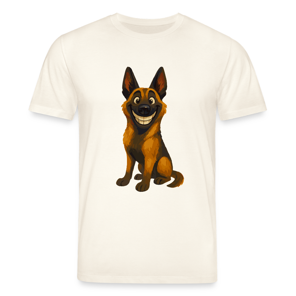 Malinois T-Shirt Grinsender Cartoon – lustiger Belgischer Schäferhund im gemalten Stil als humorvolles Hunde Motiv für Hundeliebhaber - Naturweiß
