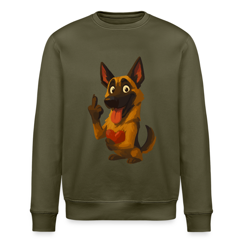 Frecher Malinois Sweatshirt mit Herz – witziges und provokantes Hunde Cartoon Motiv für Hundeliebhaber mit Sinn für Humor - Khaki