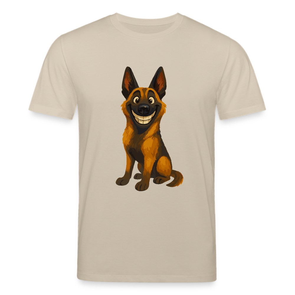 Malinois T-Shirt Grinsender Cartoon – lustiger Belgischer Schäferhund im gemalten Stil als humorvolles Hunde Motiv für Hundeliebhaber - Beige