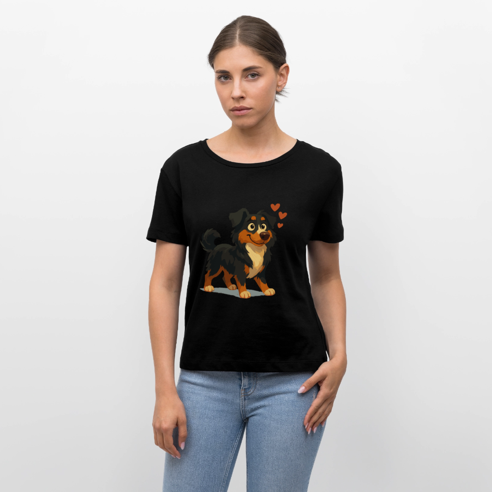 Australian Shepherd Shirt Verliebter Cartoon mit roten Herzen – Liebevolles Hunde Motiv für Valentinstag, Freundschaft und Geschenkideen - Schwarz