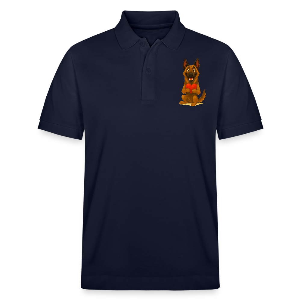 Malinois Poloshirt mit Herz Cartoon – liebevoller Belgischer Schäferhund als Hunde Motiv für Hundeliebhaber und Geschenkideen - Navy
