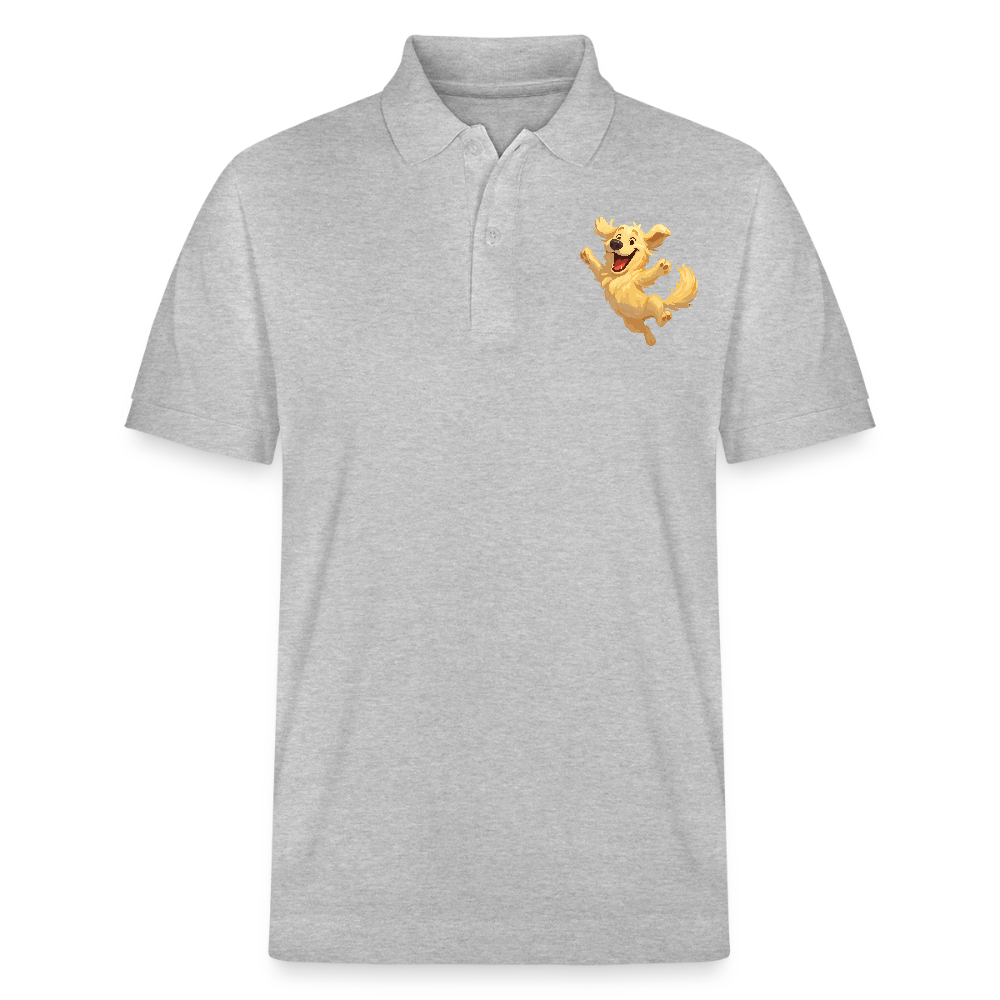 Golden Retriever Poloshirt Springender Cartoon – fröhliches Hundemotiv, perfektes Geschenk für Hundeliebhaber und Tierfreunde - Grau meliert